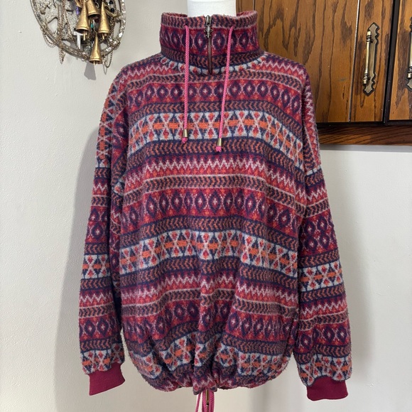 jason maxwell Tops - Jason Maxwell Vtg Fleece Aztec Geometric Mock Neck Sweatshirt Size Medium Korea